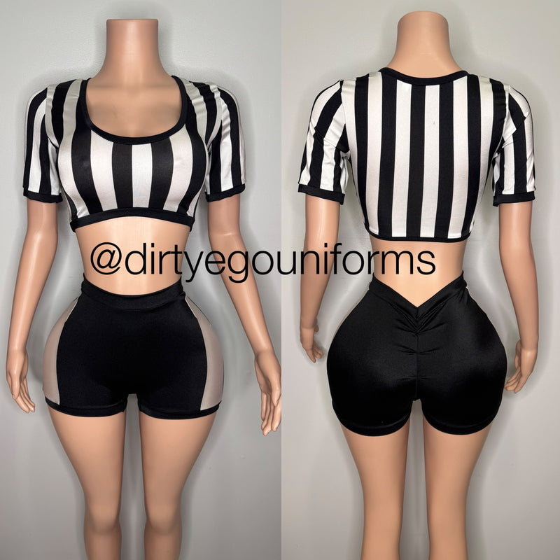 Referee cropped top and shorts