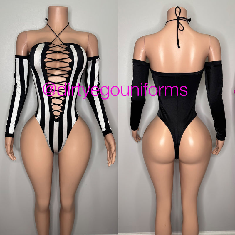 Referee striped bandeau leotard