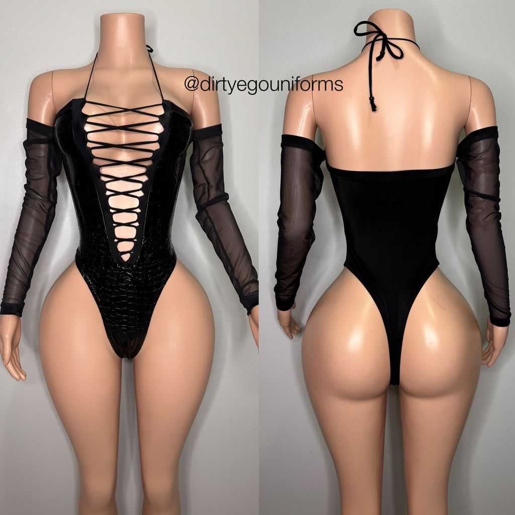 Croc print latex bandeau bodysuit