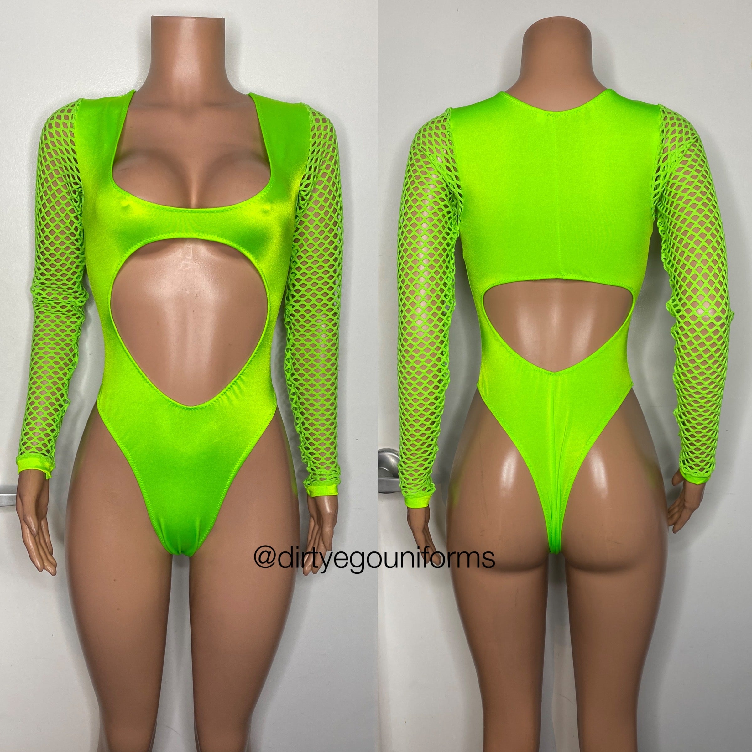 Neon Green Slinky Back Strap Detail Bodysuit